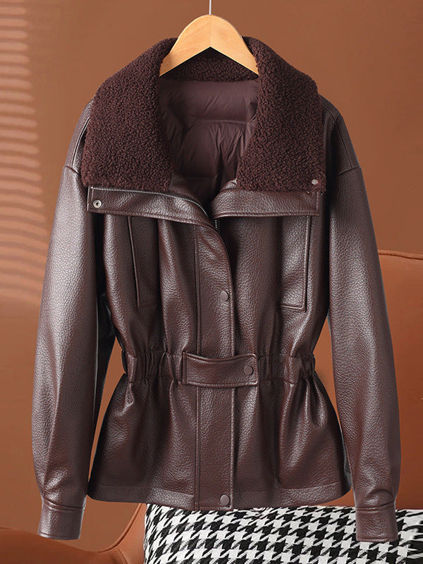 Retro sheepskin jacket with fleece