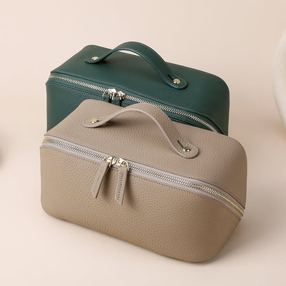 Women's Leather Toiletry Bag with Divided Cosmetic Organizer