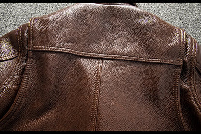 Men Brown Heavy Top Grain Leather Jacket