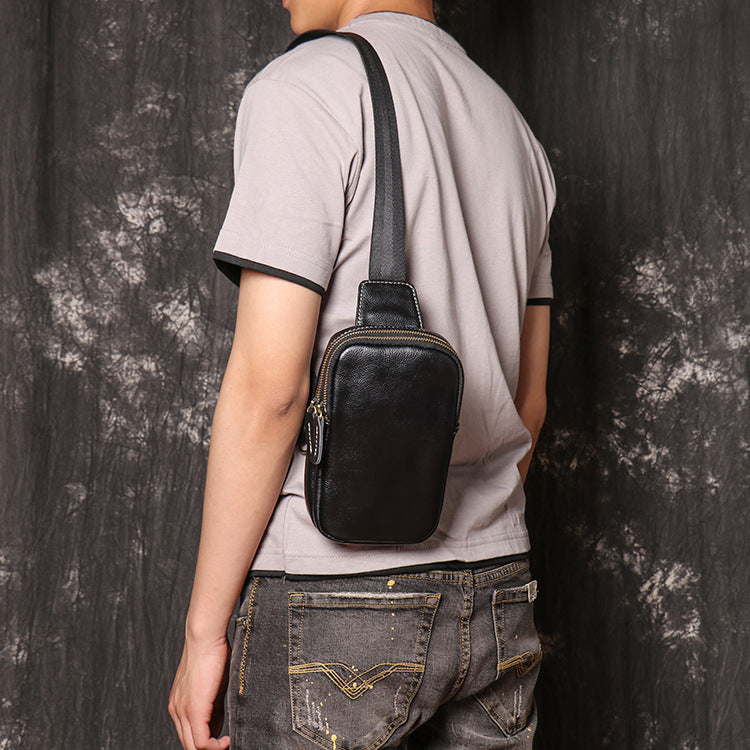 Cowhide leather crossbody chest sling bag