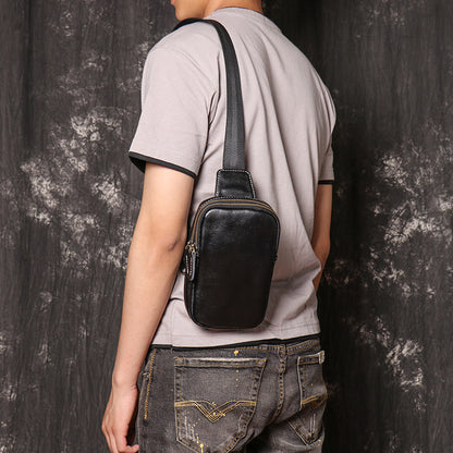 Cowhide leather crossbody chest sling bag