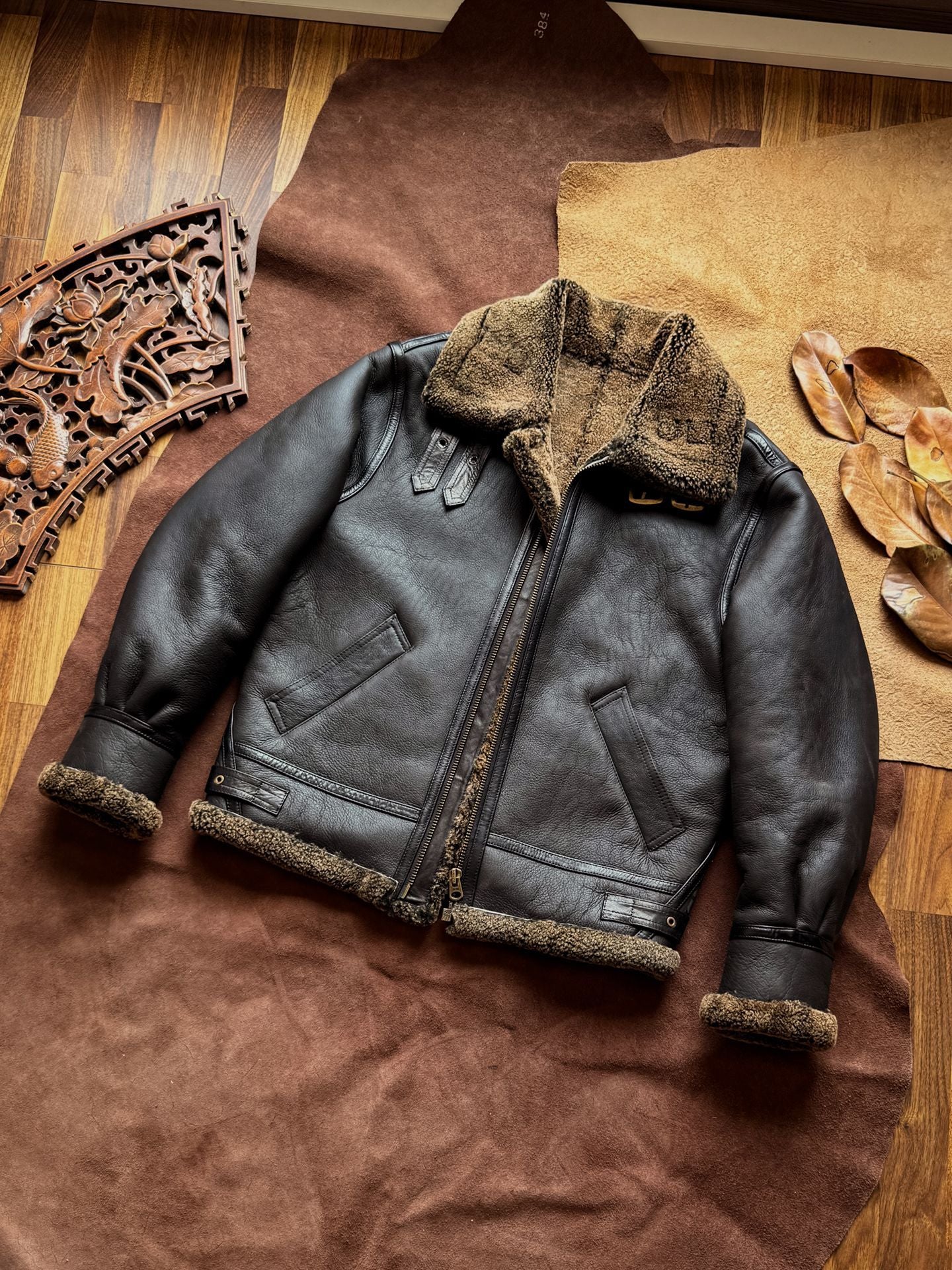 Men b3 shearling leather aviator jacket