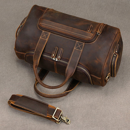 Crazy horse leather travel duffel bag