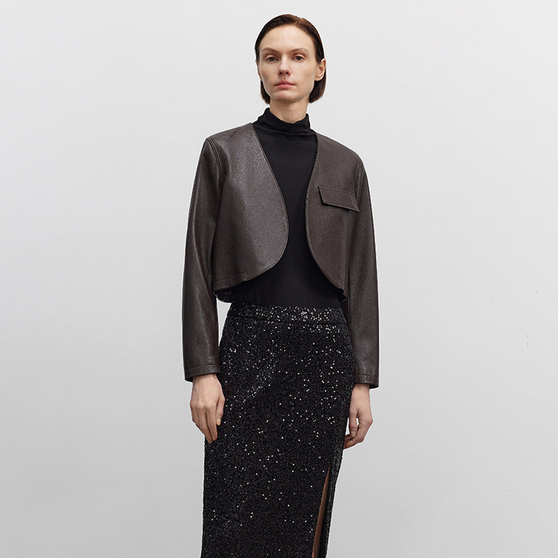 Super short cropped leather women's jacket