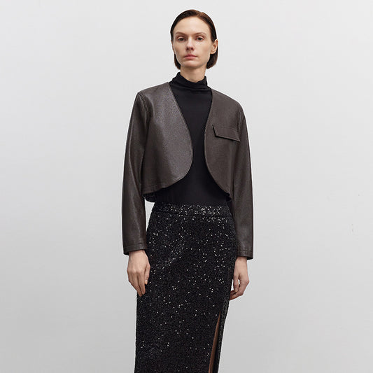 Super short cropped leather women's jacket