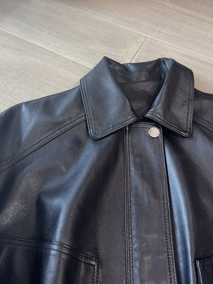 Women’s Genuine Leather Oversized Flight Jacket