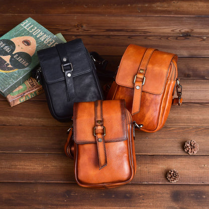 Retro top grain leather crossbody sling bag for daily carry