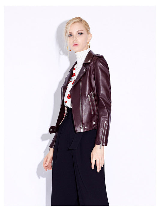 Slim fit women genuine leather biker jacket