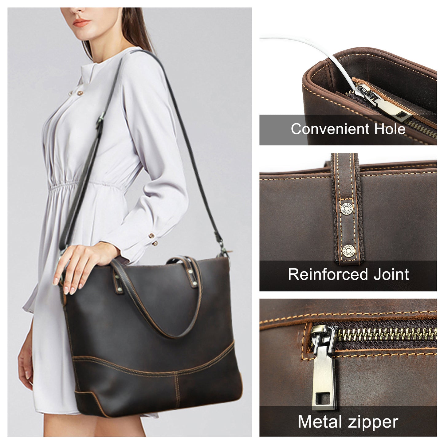 Leather Laptop Tote with Luggage Sleeve