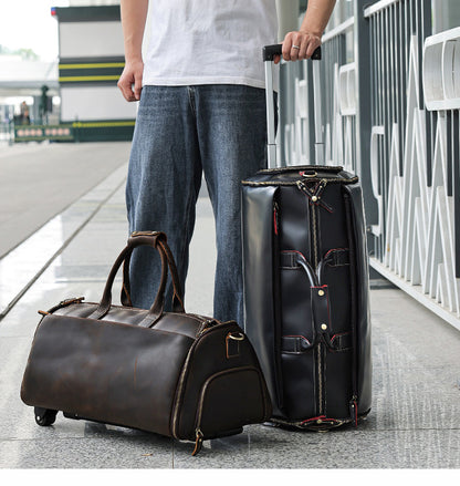 Leather trolley duffle bag for men travel