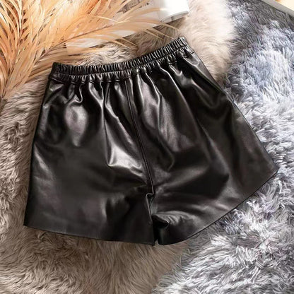 Genuine sheepskin high waisted leather shorts