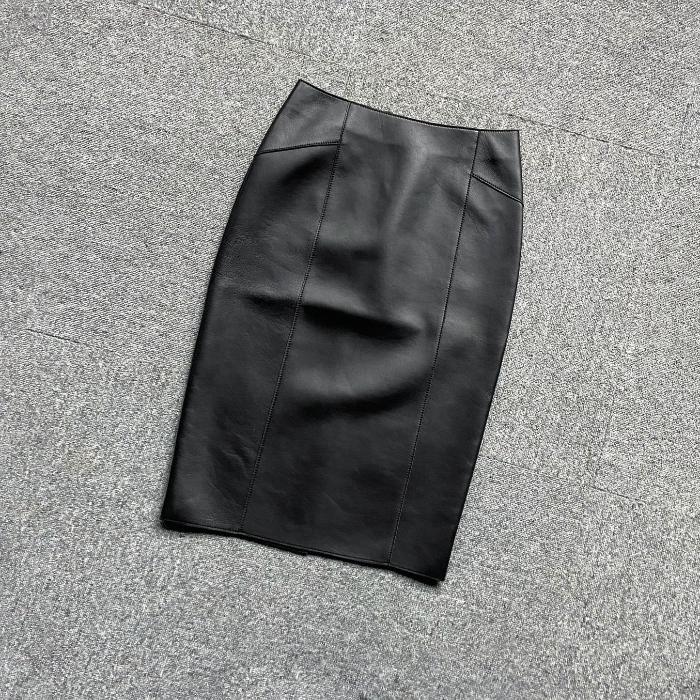 Black sheepskin bodycon midi skirt