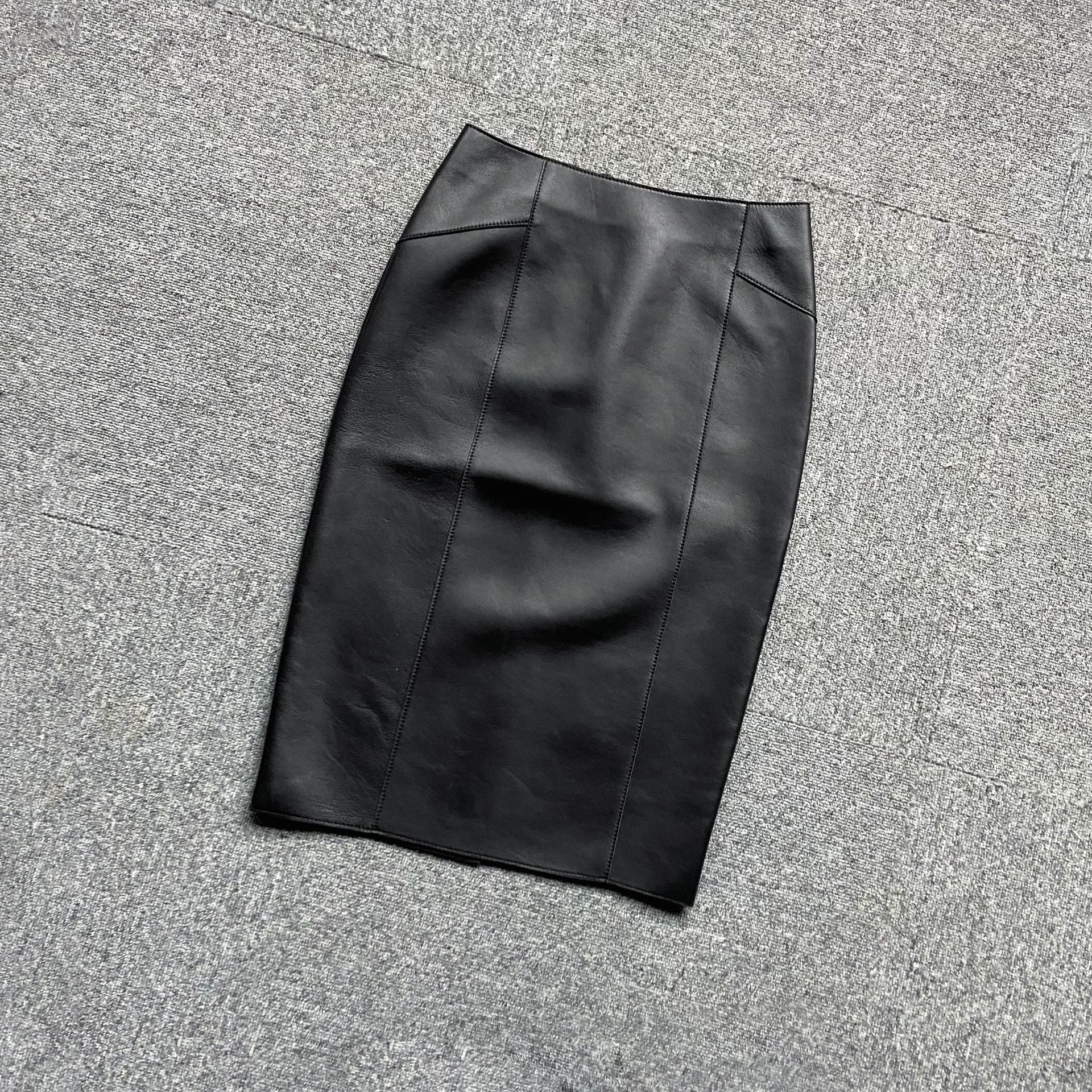 Black sheepskin bodycon midi skirt