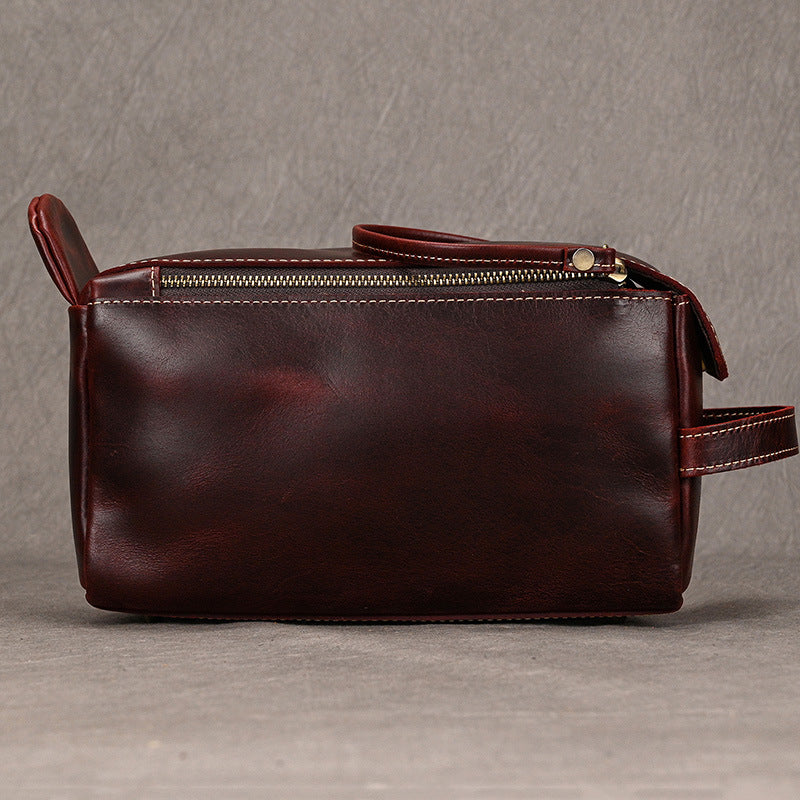 Men's Leather Wash Bag in Dark Brown Top-Grain Cowhide