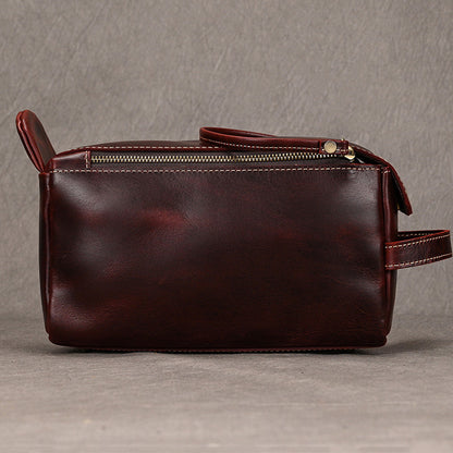 Men's Leather Wash Bag in Dark Brown Top-Grain Cowhide