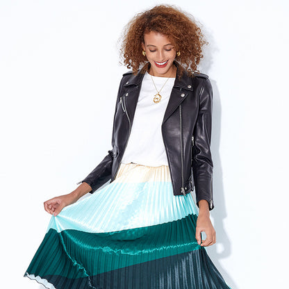 Slim fit women genuine leather biker jacket