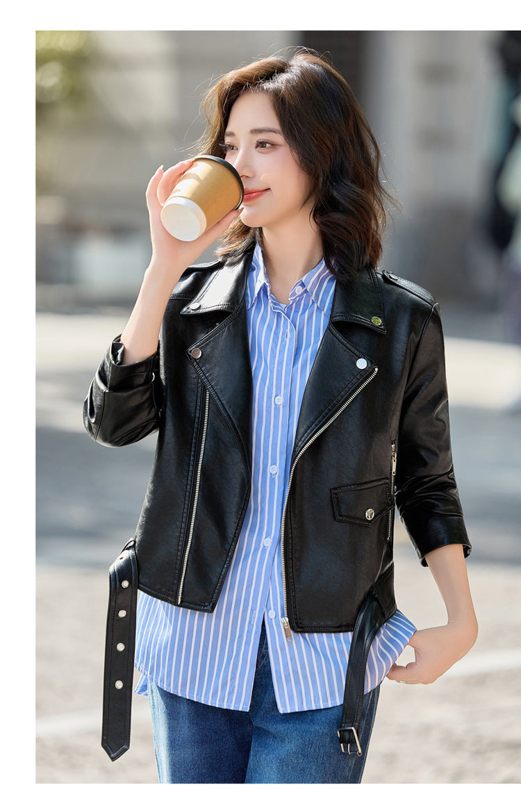 Women’s Genuine Leather Short Moto Jacket