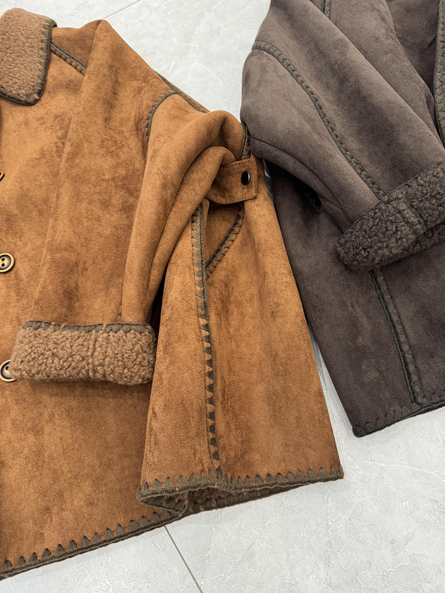 Winter suede shearling oversized coat