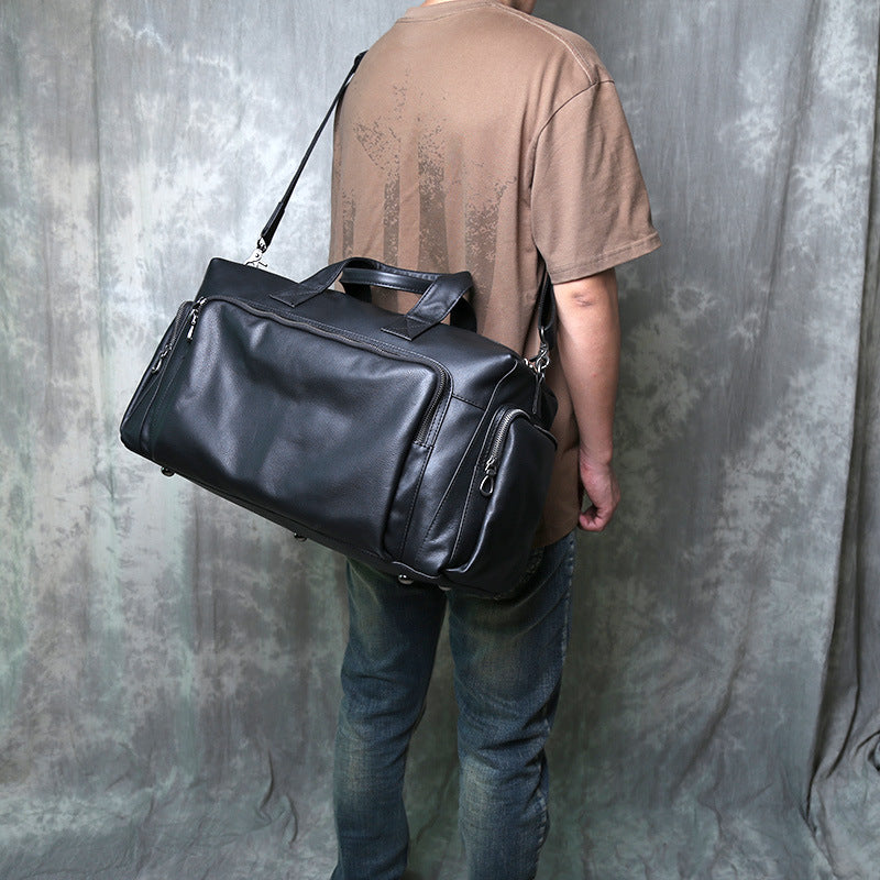 Men’s full grain leather travel duffel bag
