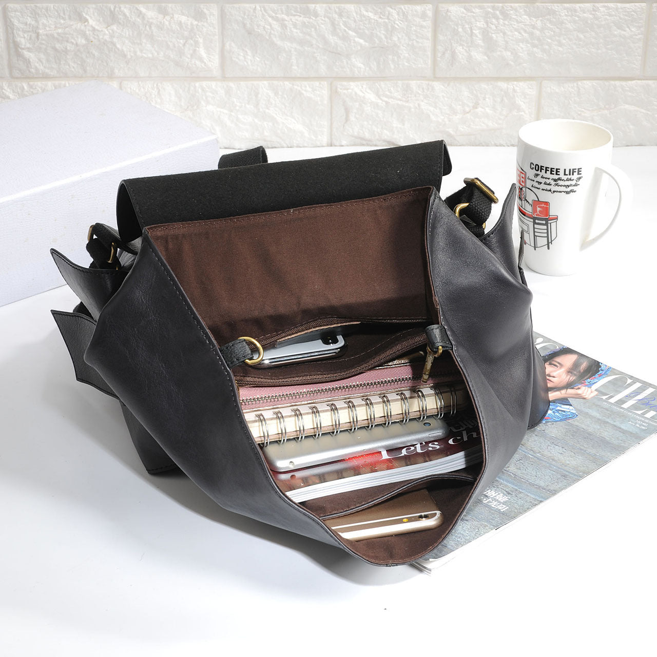 Women top layer cowhide laptop backpack