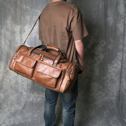 Vintage leather weekender duffel bag for men