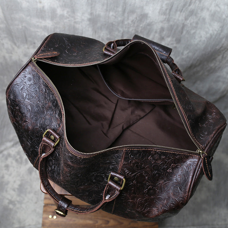 Leather weekender duffle bag with shoe compartment