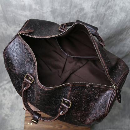 Leather weekender duffle bag with shoe compartment