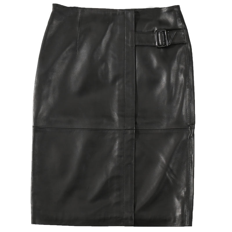 Women’s High-Waist Genuine Leather Midi Skirt