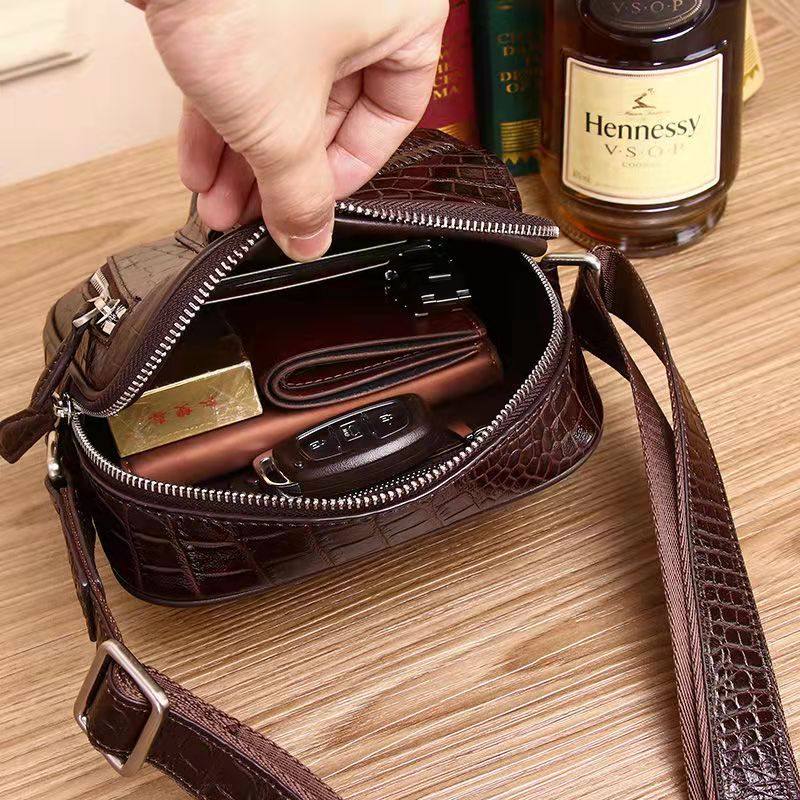 Genuine leather men’s crocodile texture crossbody sling bag