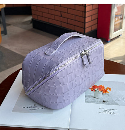 Leather Travel Toiletry Bag in Embossed Cowhide
