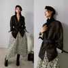 Brown sheepskin women leather blazer coat