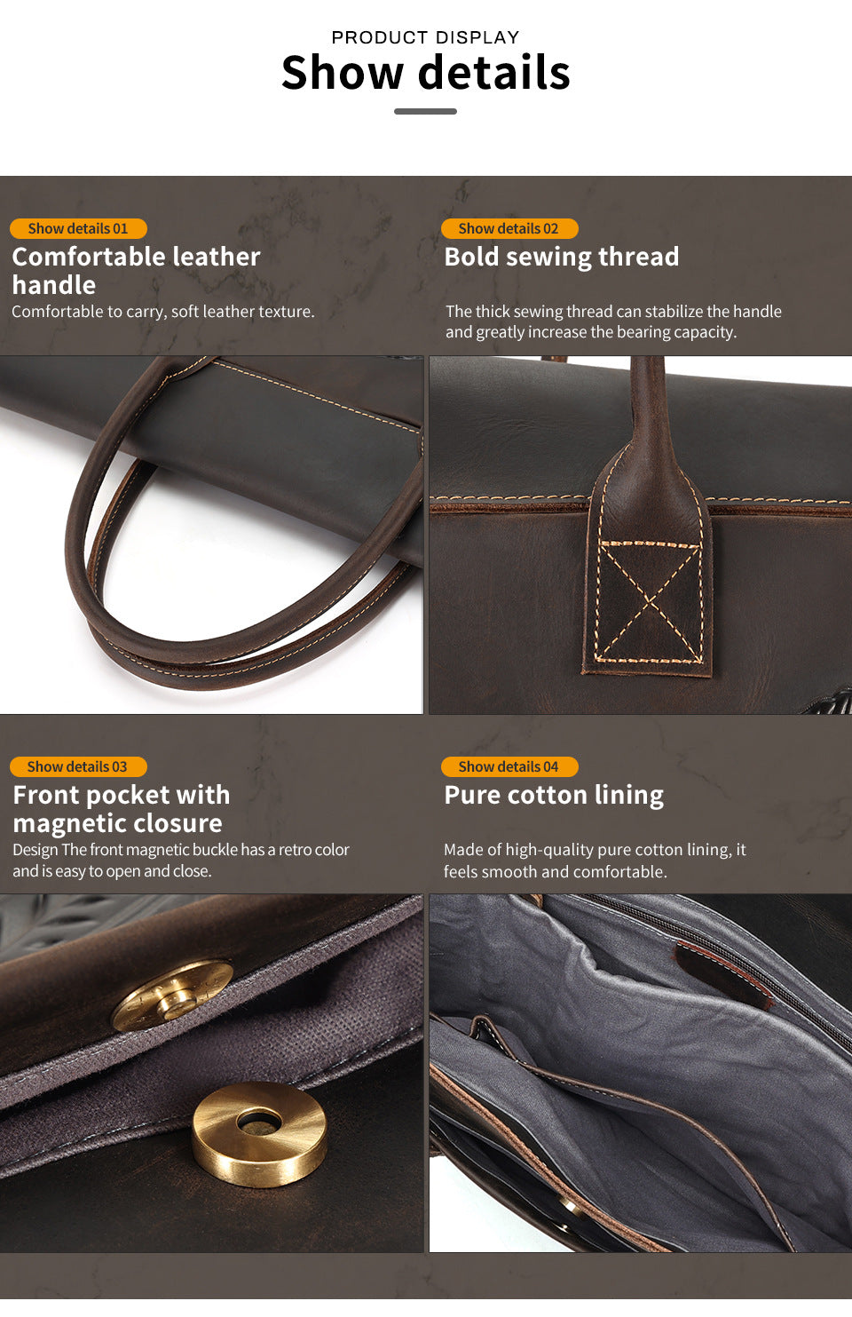 Retro crazy horse leather briefcase for work