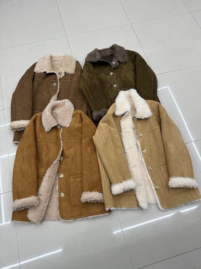 Reversible lambswool suede coat