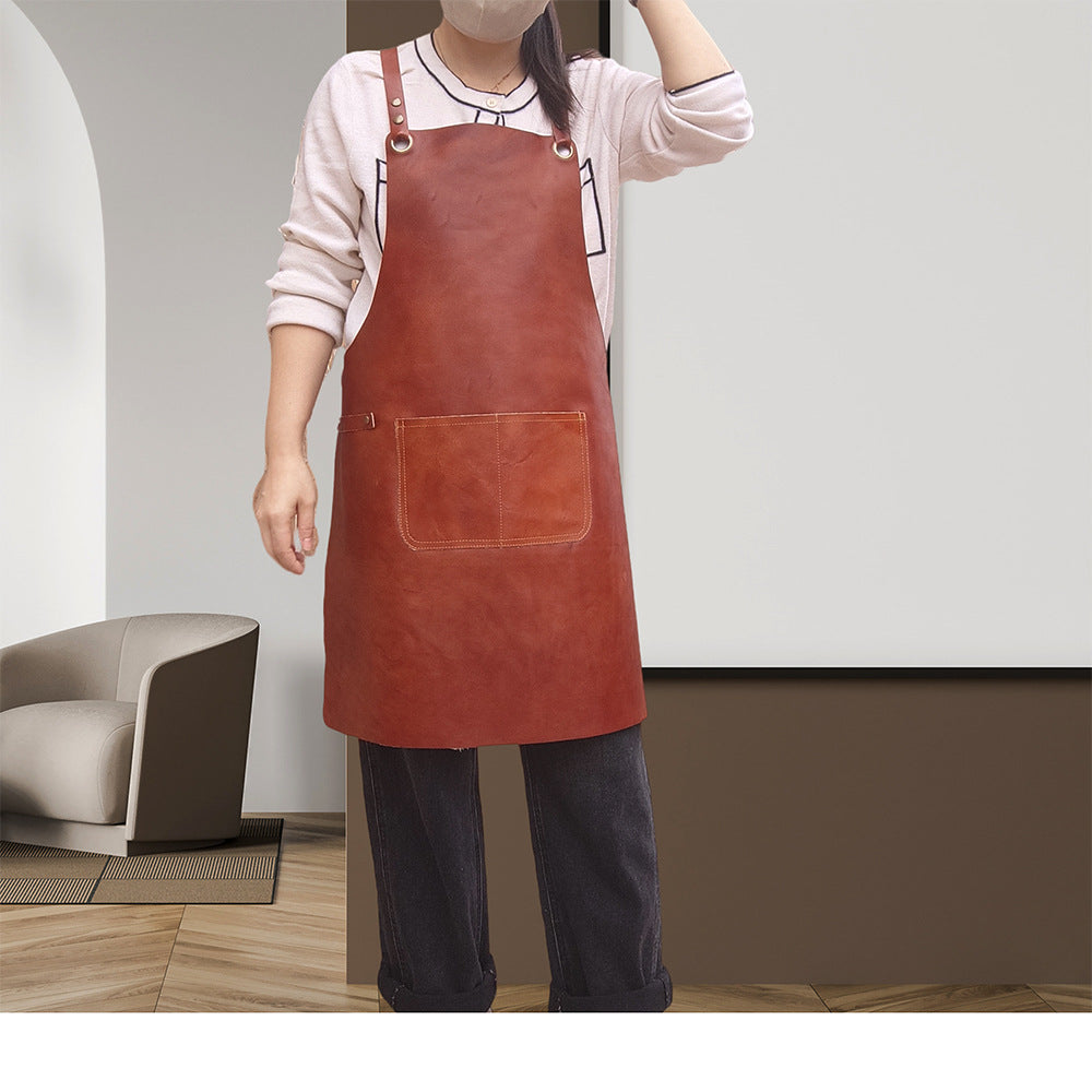 Genuine Leather Cooks Apron with Cross Back Straps