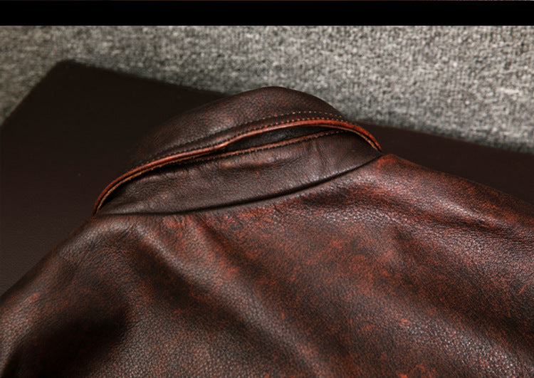Distressed brown moto leather jacket vintage biker