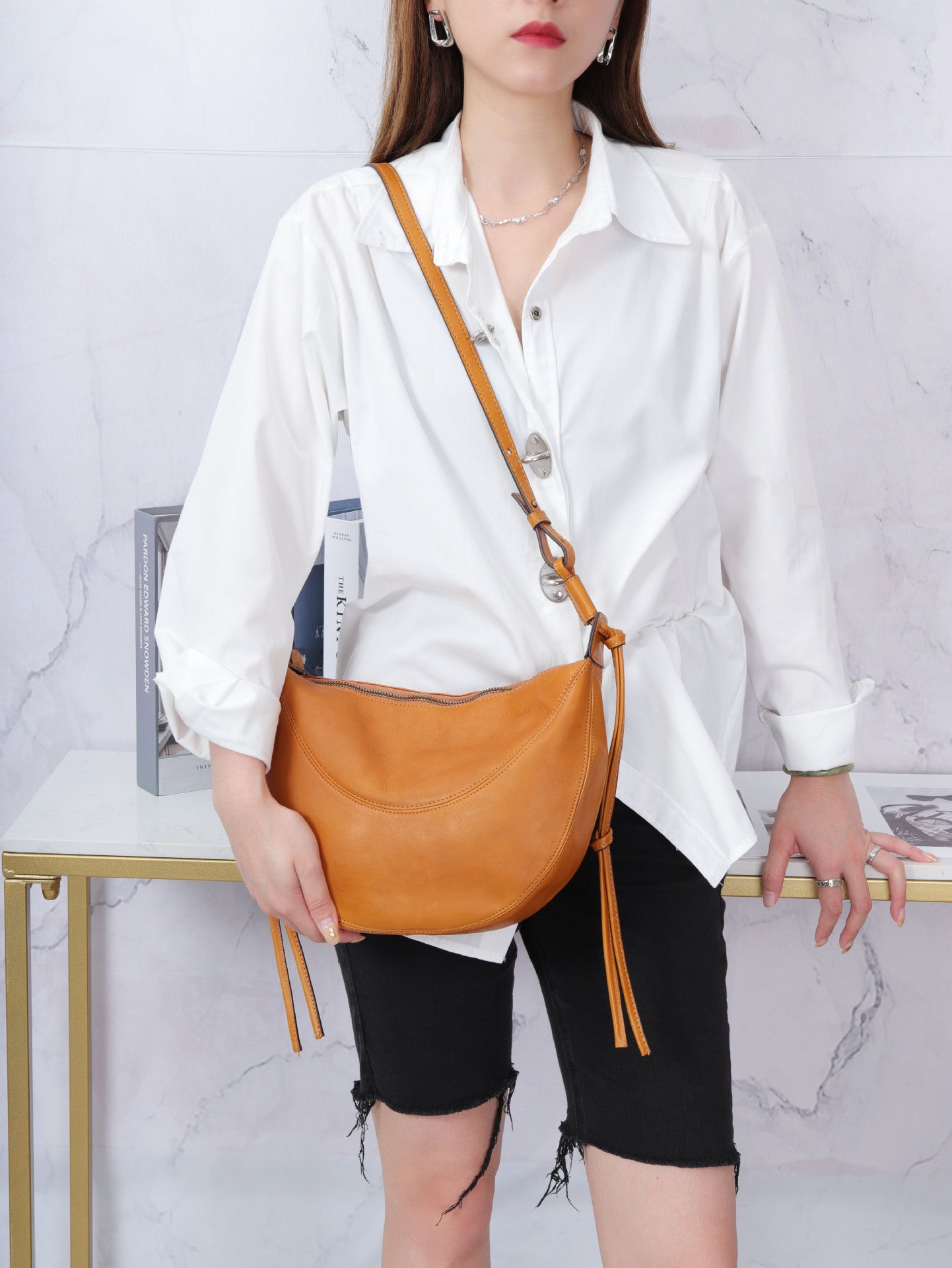 Women Soft Leather Dumpling Tote Crossbody Bag