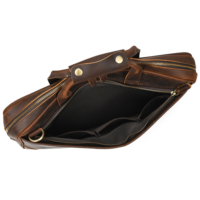 Retro crazy horse leather slim briefcase