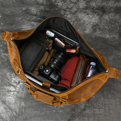 Men leather travel duffle weekender luggage bag