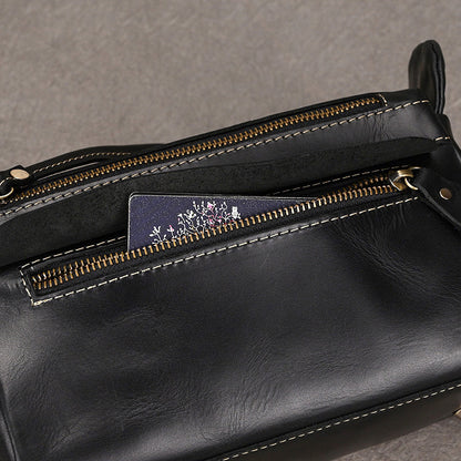 Leather Dopp Kit for Men in Black Top-Grain Cowhide