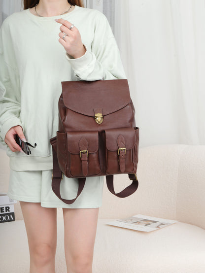 Women leather backpack laptop carry bag