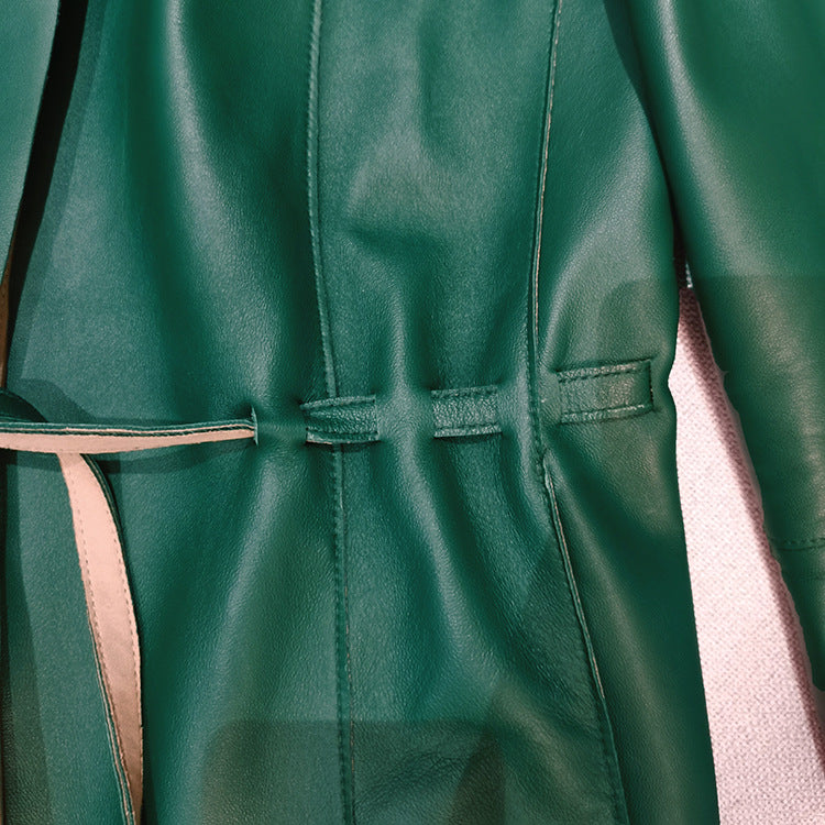 Women round neck sheepskin leather blazer jacket