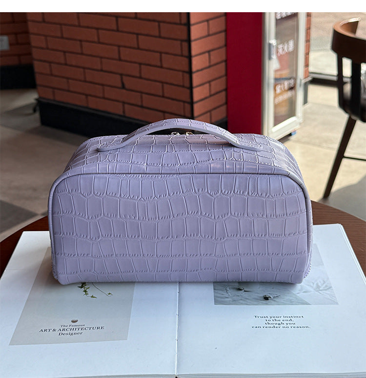 Leather Travel Toiletry Bag in Embossed Cowhide