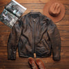 Top-grain distressed leather biker jacket