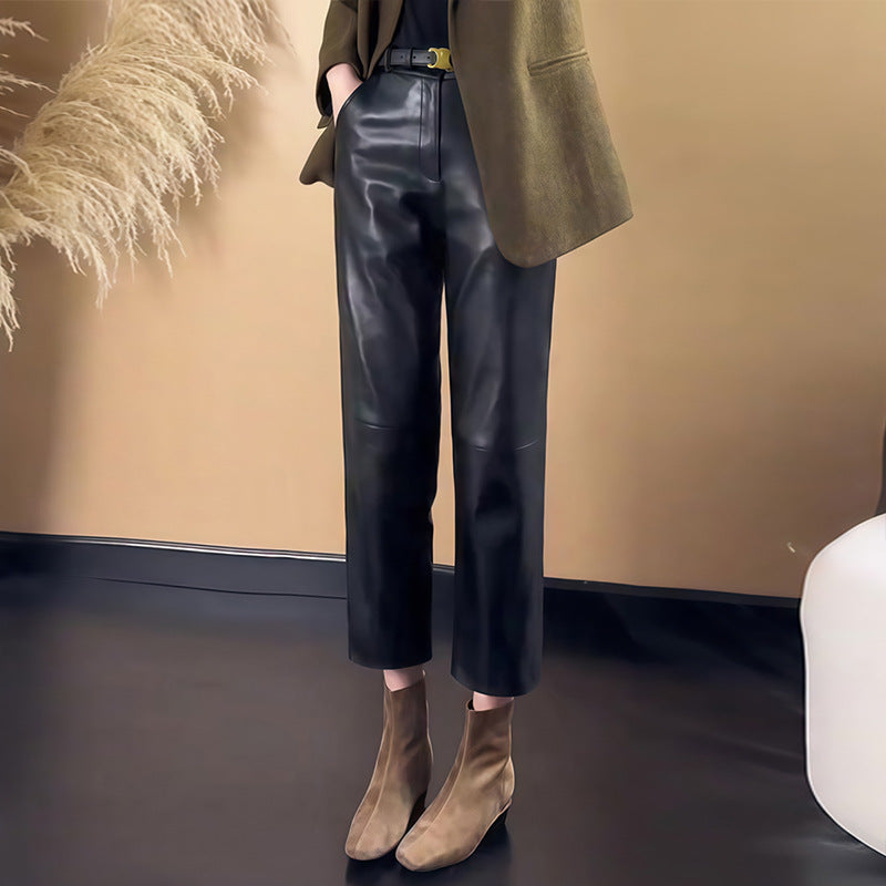 Women's high waisted faux leather pants