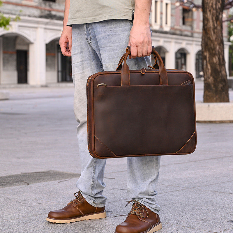 Retro crazy horse leather slim briefcase