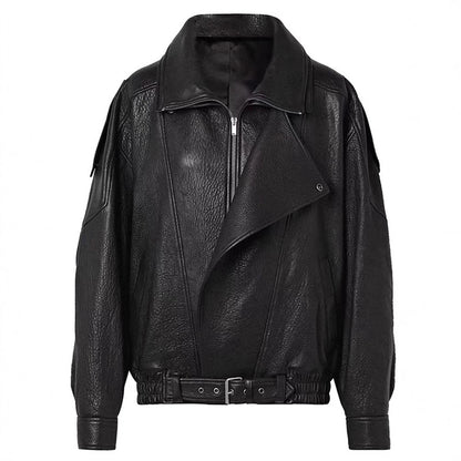 Oversized women genuine leather biker jacket
