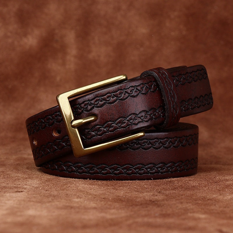 Top Grain Leather Belt for Women with Embossed Detail