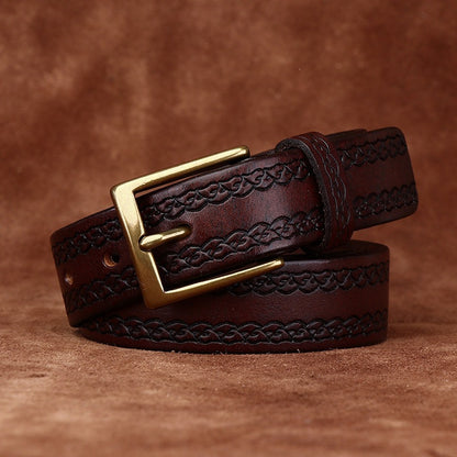 Top Grain Leather Belt for Women with Embossed Detail
