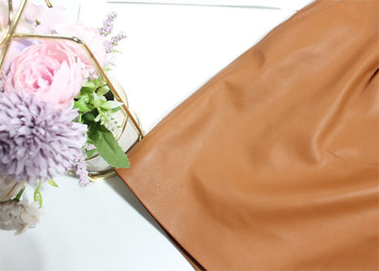 Beige genuine sheepskin leather wide leg women shorts