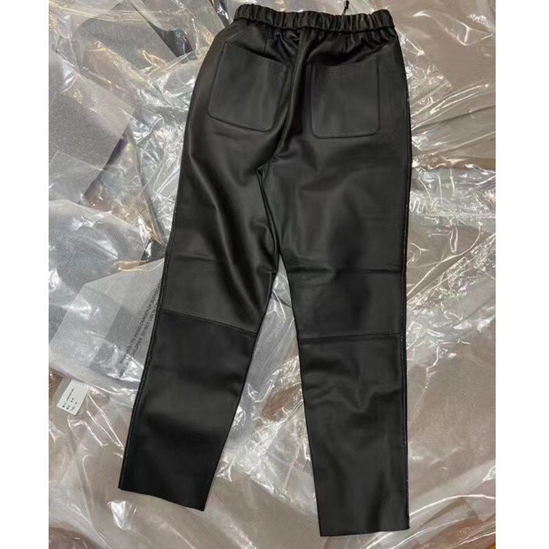 Genuine sheepskin cropped leather pants